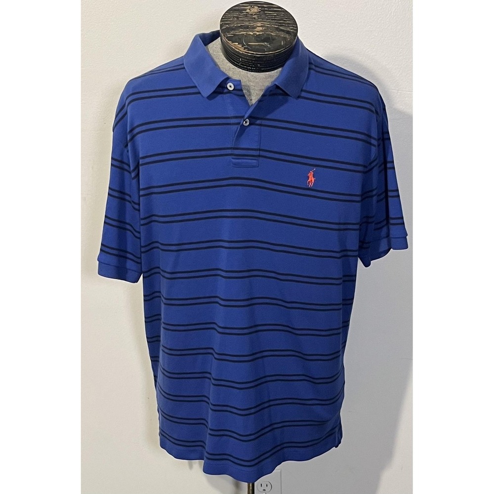 Polo Ralph Lauren Polo Shirt Mens‎ XL Blue Stripe Short Sleeve Pony Logo Casual